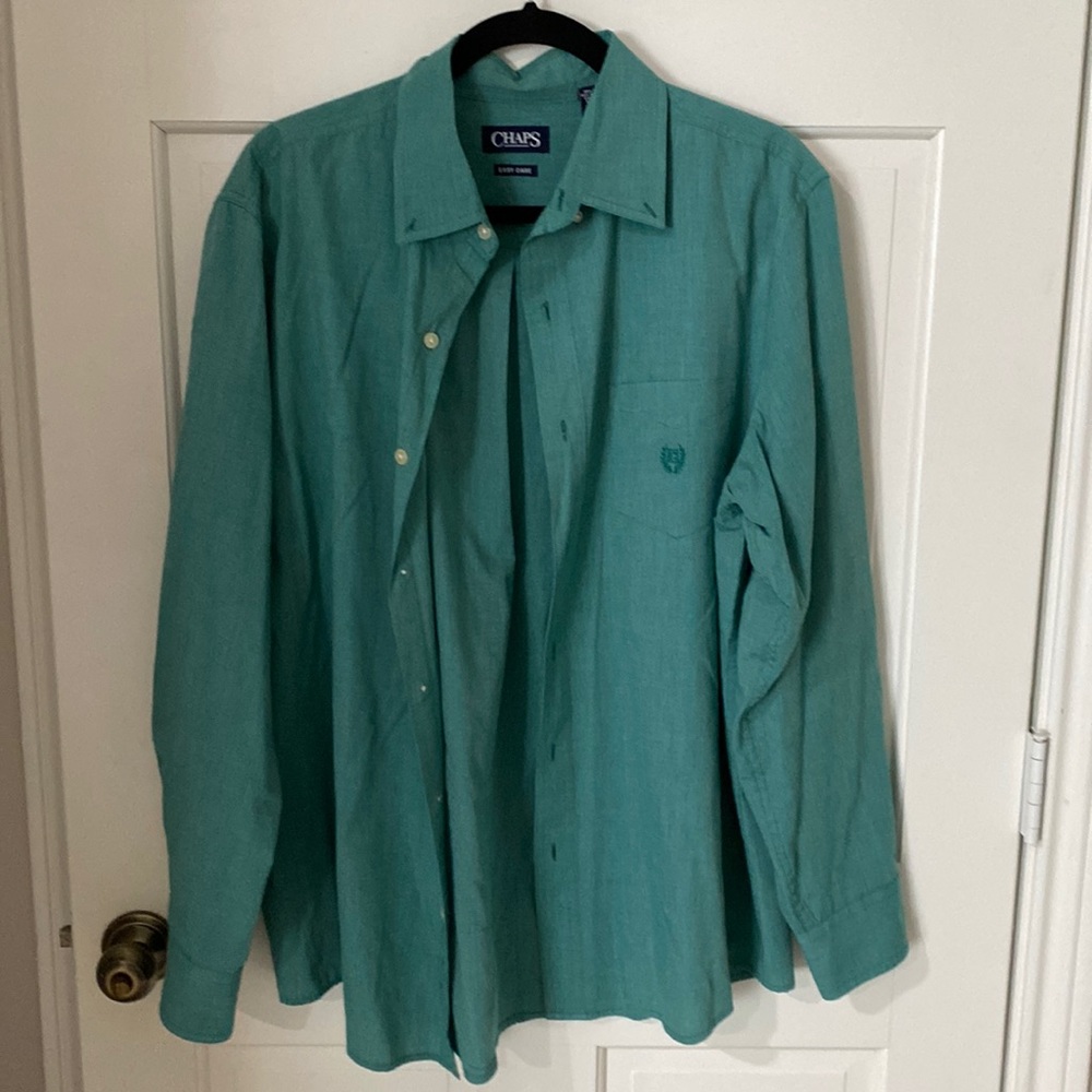 Large Teal Chaps easy care long sleeve button down.